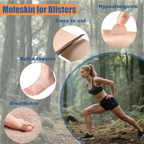 Image of Moleskin for Blisters, 2in x 16ft Adhesive Blister Bandages for Feet, Heels & Toes, Mole Skin for Blister Prevention & Foot Protection, Water Resistant Medical Padding Tape, Single Roll Black