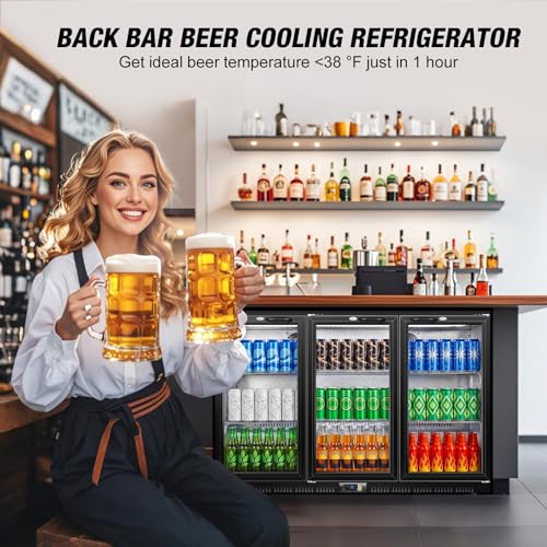 Image of Beverage Refrigerator, 53.15W Inch 12 Cu.Ft Drink Fridge, Back Bar Beer Fridge with 3 Glass Door, 35.43 inch Height Beverage Cooler, Built-in & Undercounter Commercial Back Bar Cooler for Kitchen Shop Bar