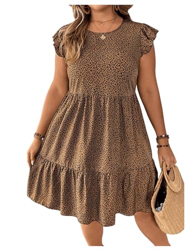 Women's Plus Size Leopard Print Short Dress Cheetah Ruffle Flowy Summer Dress Floral Vocation Causal Dresses