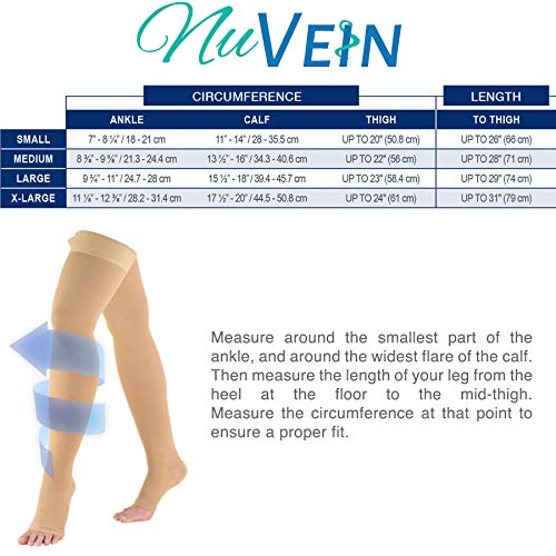 NuVein Medical Compression Stockings, 20-30 mmHg Support, Women & Men Thigh Length Hose, Open Toe, Beige, X-Large, NV4468BG-XL - Thumbnail 2