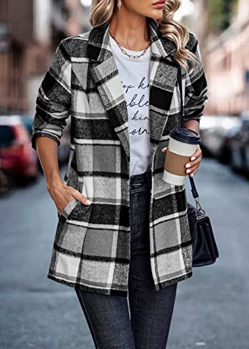 PRETTYGARDEN Women Plaid Shacket Jacket Trendy Fall Casual Button Wool Blend Tartan Trench Coat Winter Clothing with Pockets