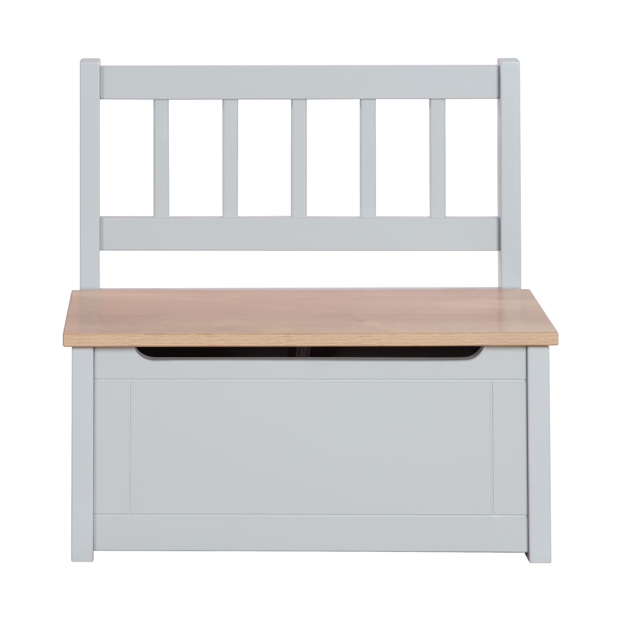 roba Kindertruhenbank Woody - Spielzeugtruhe in Holz Natur & Taupe lackiert - Kinderbank mit Deckelbremse & beschichteter Oberfläche