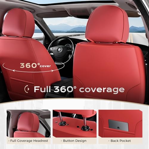 Image of Coverado Seat Covers, Waterproof Car Seat Cover, Faux Leather Seat Covers for Cars, Universal Seat Covers Full Set, Carseat Cover Car Seat Protector Car Seat Cushion Fit for Most Cars - Red&Blue