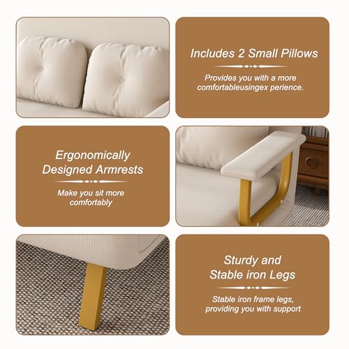 Image of Montary 5-in-1 Folding Sofa Bed for Two 71.6 inch Wide Convertible Chair with 5-Position Adjustable Backrest Pillow, Space-Saving Sleeper for Living Room Bedroom Office,White