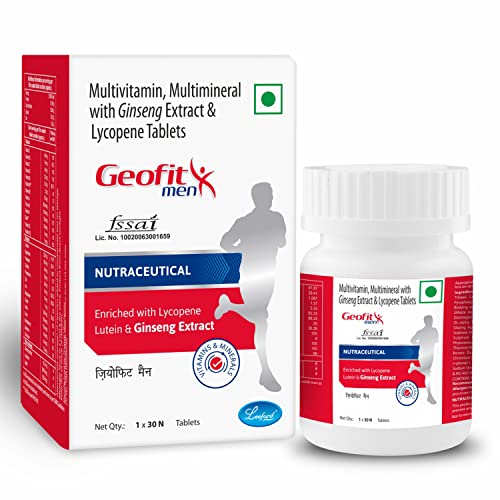 Geofit Multivitamin & Multimineral Tablets for Men with Vitamin C, Vitamin E, Vitamin A, Protein, Ginseng Extract Helps in Maintain Body Weight, Immunity & Healthy Skin (30 Tablets) Geofit Multivitamin & Multimineral Tablets for Men with Vitamin C, Vitamin E, Vitamin A, Protein, Ginseng Extract Helps in Maintain Body Weight, Immunity & Healthy Skin (30 Tablets)