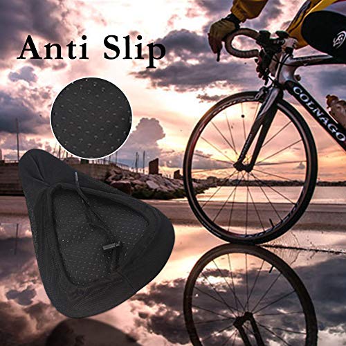 Karetto Gel Bike Seat Cover Narrow Exercise Bicycle seat Cushion Cover Bicycle Saddle Pad with Water&Dust Resistant Cover Reflective Band Bandanas for Cycling