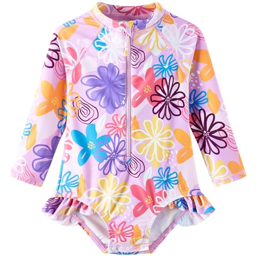 Image of UMELOK Baby Girls' One Piece Swimsuit Rash Guard Swimwear Long Sleeve with UPF 50+ Sun Protection