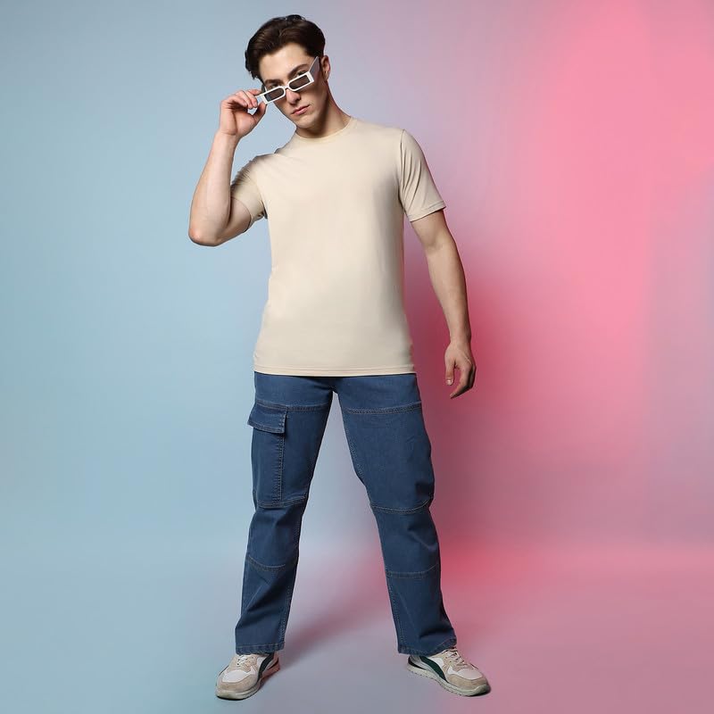 Image of CAHOOT Men's Denim Jeans Wear | Light-Wash | Button Closure | Regular Fit | Denim Jeans Crafted with Comfort Fit for Everyday Wear