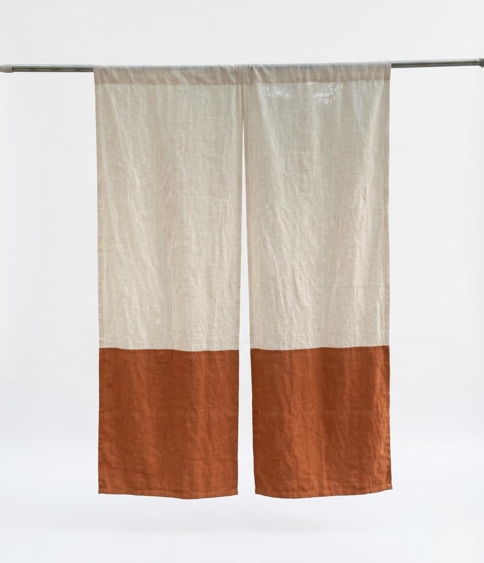 Hand-Dyed 100% Pure Cotton Casemate Japanese Noren 44" Width Solid Pattern Two Tone Cream Orange Color Machine Washable Curtain Bohemian Style Full Privacy (Pack of 1) 35"W x 120"L