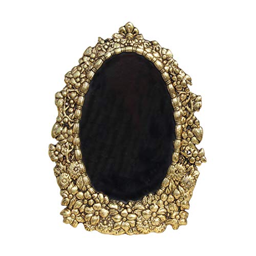Image of Handicrafts Paradise Antique Floral Carving Oval Shaped Aluminium Metal Photo Frame - 10 Inch Height