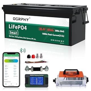 OGRPHY 36V Lithium Battery, 3.84KWh Golf Cart Batteries with 200A BMS, 25A Lifepo4 Battery with Charger, 1000A Peak Current Perfect for Golf Cart, Solar, Trolling Motor(100AH)