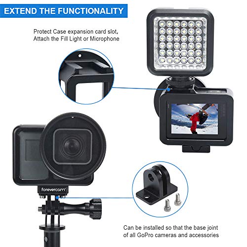 Aluminium Housing Case Alloy Protective Skeleton Frame with 52mm UV Filter and Lens Cap for Gopro Hero 5/6/GoPro HERO7 Black Action Camera Black with Rear Door (Gopro Hero 7 Black Aluminium Case)