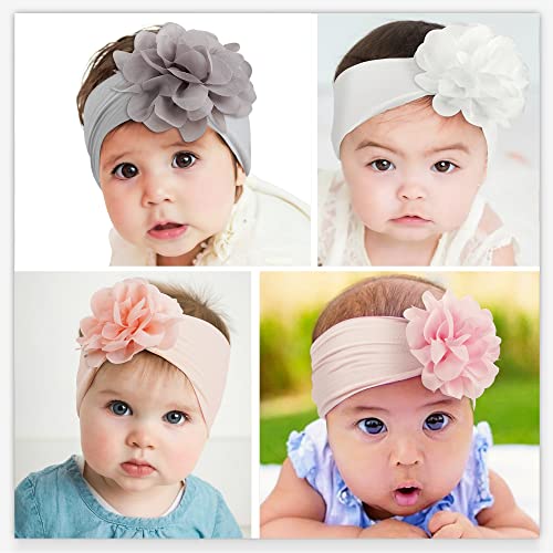 Ded 20 Pcs Baby Girls Nylon Headbands 4.5 Inch Big Chiffon Flower Soft Stretchy Hair Band Hair Accessories For Newborns Infants Toddlers #TOP3