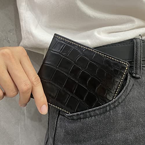 Image of HATA Black Exotic Bifold Leather Wallet for Men, Slim Minimalist Men Wallet, Hand-Stitched RFID Blocking Leather Wallets, Handmade Gift for Birthday, Anniversary, Father's Day VINAM-90