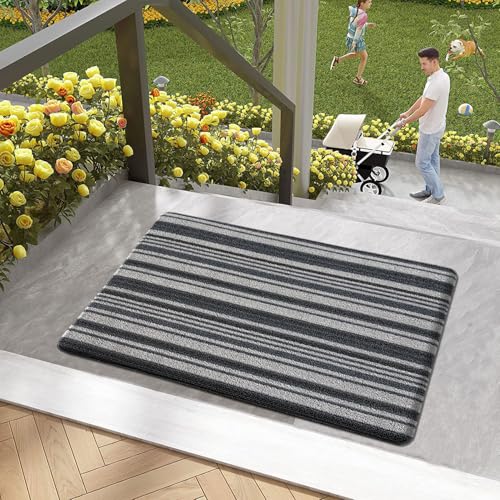 Image of Luxe Home Cuba PVC Door Mats Loop Utillity Anti Fatigue - Stripe Blue - Cushioned, Non Slip, Washable - Indoor Outdoor Mats for Home, Kitchen, Garage More (51x99 cm)