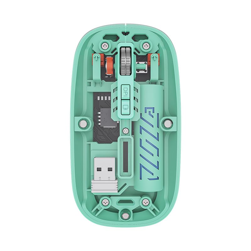 Image of PowerHaus Transparent Wireless Mouse, Dual Mode (Bluetooth + 2.4GHz), 1600 DPI, Silent Click, 5 Buttons, Type-C Rechargeable, Ergonomic Mouse for Laptop and PC | Green