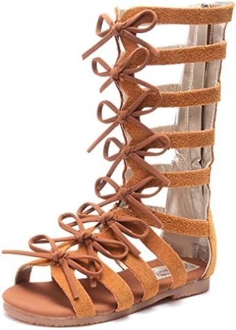 UBELLA Girls Zipper Bowknot Strappy Knee-High Gladiator Sandals Comfort Flat Zip Up Boots Shoes (Toddler/Little Kid)