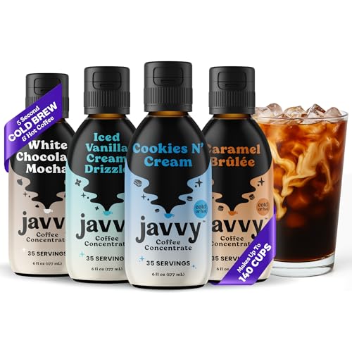 Image of Javvy Cold Brew Coffee Concentrate Instant Coffee, Limited Edition, 4 Pack | 100% Real Coffee, 0g Sugar, No Artificial Flavors, 60-80mg Caffeine per Serving, Gluten Free, Makes Hot or Iced Coffee