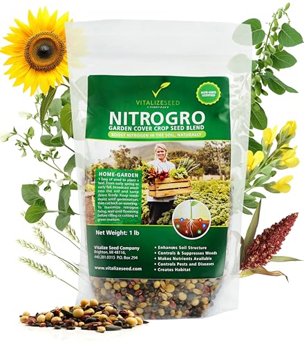 Vitalize Seed Nitrogro Summer/Spring Cover Crop Seed Mix | 14 Premium Species - Perfect Blend for Nitrogen Fixation & Scavenging | Enhances Soil Biology, Pollinator Attraction & Soil Health - 1 lb