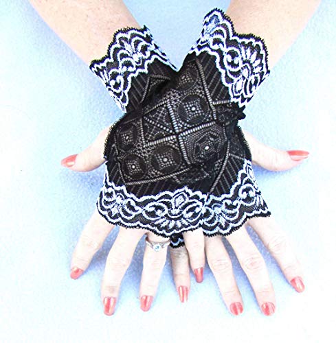 Tuxedo White Black Lace Fingerless Gloves Worn By Jenna Ortega #TOP5