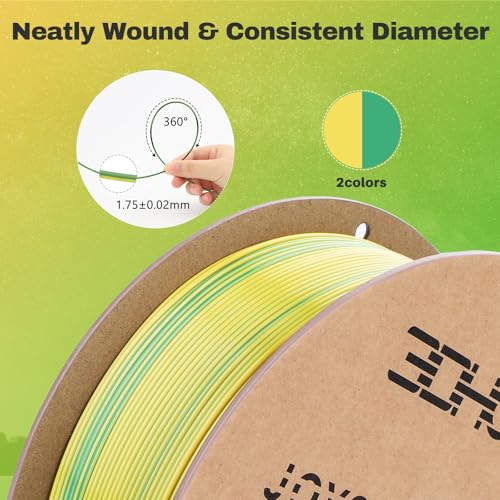 Image of 3DHoJor Silk PLA Filament 1.75mm Dual Color PLA 3D Printer Filament 2 in 1 Coextrusion 1KG Spool(2.2lbs) 3D Printing Filament Dimensional Accuracy + /- 0.03mm Fits for Most FDM 3D Printers-Gold Green