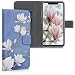 Produktbild kwmobile Wallet Case kompatibel mit LG G8s ThinQ - Hülle Kunstleder mit Kartenfächern Stand Magnolien Taupe Weiß Blaugrau