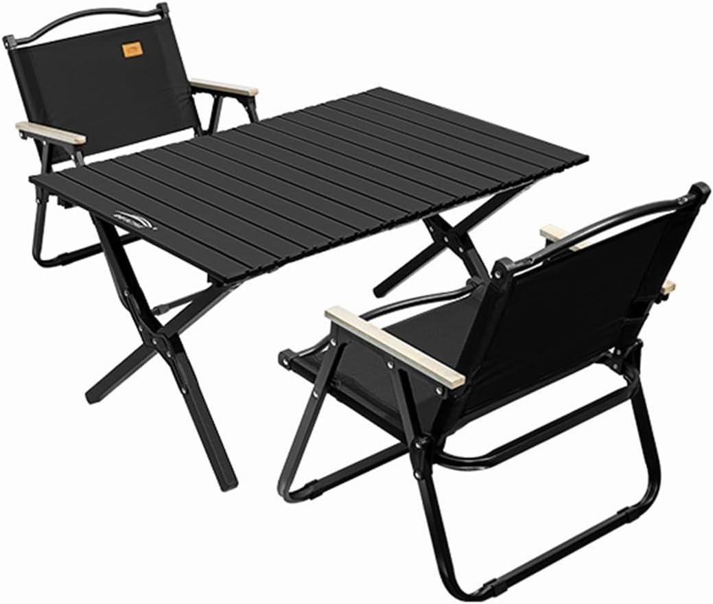 Picnic Folding Table with Chairs，Folding Foldable Table Bench，Lightweight and Easy to Carry, Suitable for Beach Trips, Garden Parties, Outdoor Barbecues, Etc.(Black,90CM+2 Chairs)