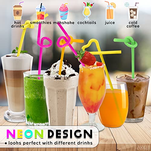 Plastic Drinking Straws Neon Straws - 200 Pack Colorful Cocktail Straws Disposable - Extra Long Straw Reusable Straws Bulk - 17" Drinking Straws Flexible Twisty Bendy Straws Drinking Assorted Colors #TOP3