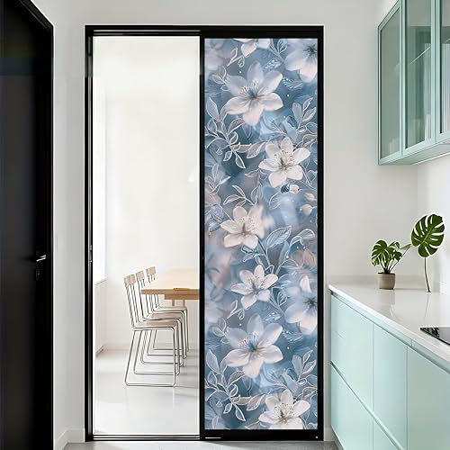Película de ventana esmerilada con diseño floral blanco 17.5 x 78.7 in miniatura 1