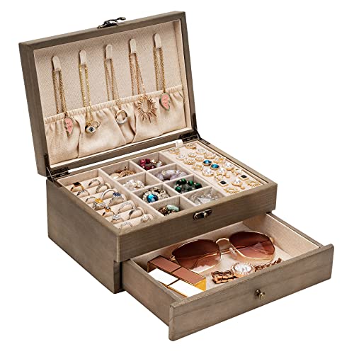Pinzoveco Jewelry Box For Women, Rustic Wooden Jewelry Organizer Box For Storage Earrings Rings Necklace Bracelet, Farmhouse Style Wood Jewelry Boxes & Organizers (Gray) #TOP7
