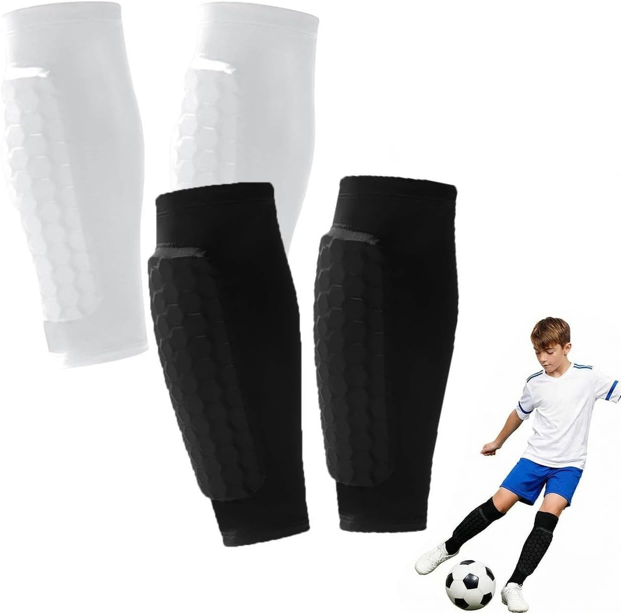 Soccer Shin Guards-2 Pairs Shin Pads for Kids Adults Teens,Shin Guards Soccer Calf Compression Sleeve with Honeycomb Pads,Lightweight Shin Protective Gear for Football,MTB,Baseball Soccer for Boy,Girl