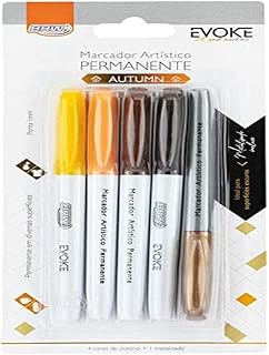 Marcador Artístico Permanente Autumn Ponta Fina Blister com 5 Unidades, BRW