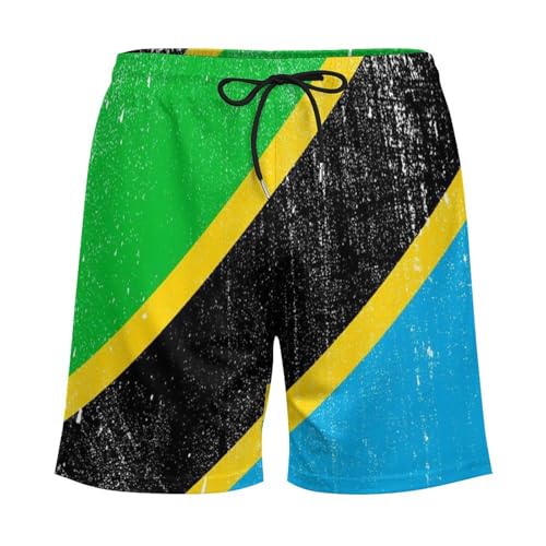 Vintahe Tanzania Flag Casual Beach Shorts for Men Elastic Waist Drawstring Swim Shorts With Compression Liner3