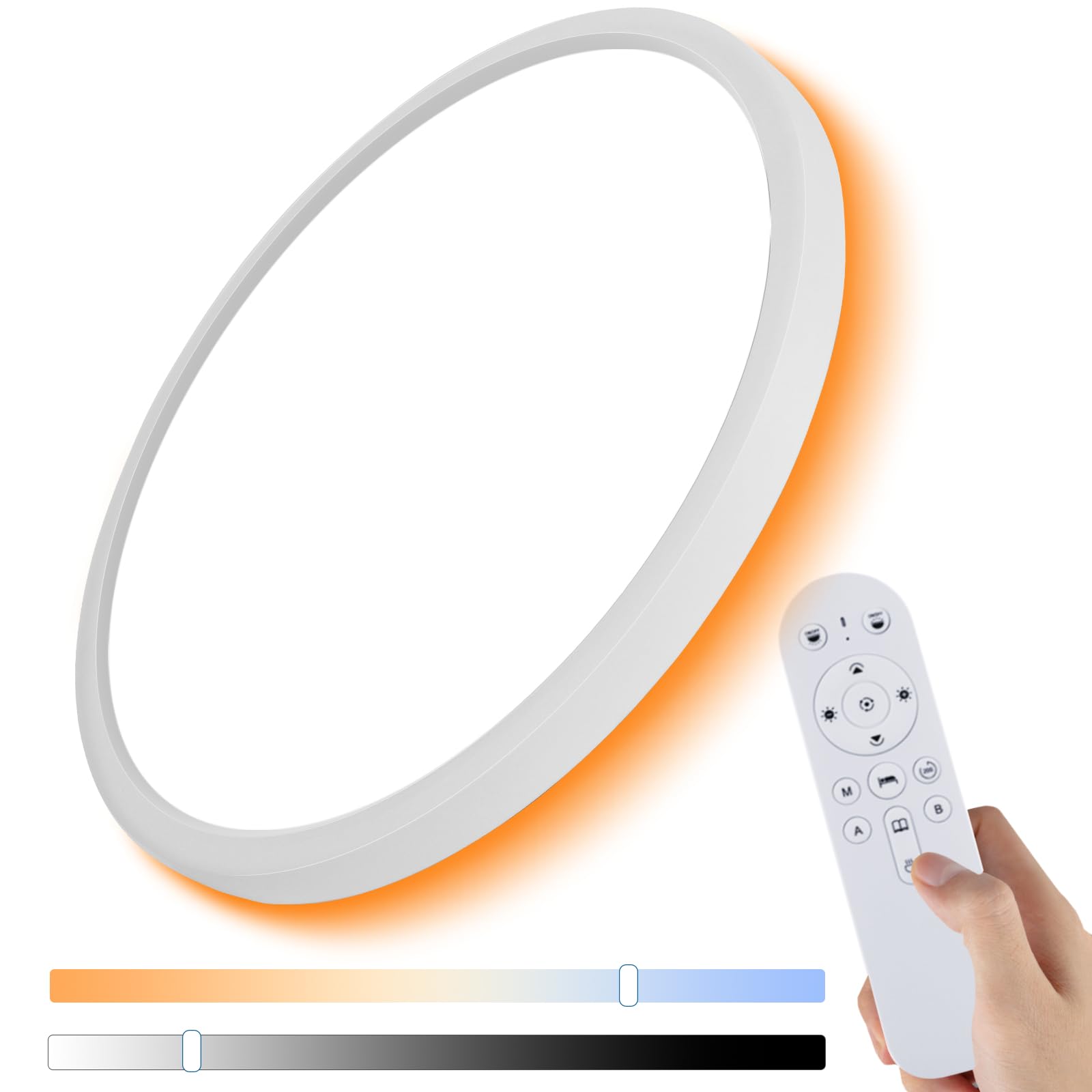Dimmable LED Flush Mount Ceiling Light Fixture with Remote Control, 24W 2400LM, 12Inch, 2000K Warm Night Light & 3000K-6500K, Modern Super Slim Ceiling Lamp for Bedroom Kitchen, White, 1 Pack