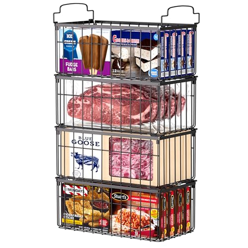MSERCUOR Freezer Organizer Bins, 4 Pack Stackable Deep Chest Freezer Organizer...