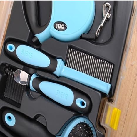 Pet Grooming Tool Set With Retractable Leash Comb Brush Nail Clipper