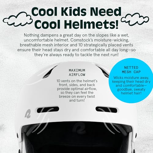 Image of Comstock Kids Ski & Snowboard Helmet with ABS Shell, EPS Impact Protection & 10 Cooling Vents - Adjustable Winter Sports Gear, Goggle Clip
