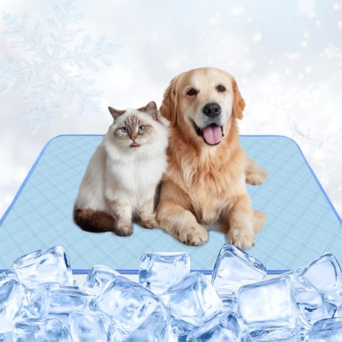 TorDerL Kühlmatte Hund XL 100×70cm Waschbar Eissilk Hundekühlmatte für Hunde & Katzen selbstkühlend rutschfest wasserdicht für Käfig Bett Nest Auto Sommer (Blau)