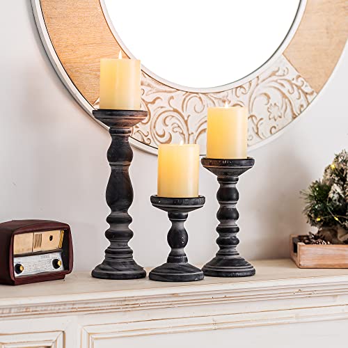 Wooden Candle Holders For Pillar Candles - Tall Rustic Candle Holder (Set Of 3), Large Farmhouse Candle Holders Candle Stand, Pillar Candle Holder Set For Table Centerpiece, Fireplace, Home, Black #TOP2