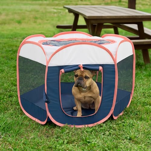 Image of Furhaven Portable Dog Playpen Cat Tent, Pet Playground,Kennel Foldable Indoor Outdoor Zippered Puppy Crate - Navy, Small