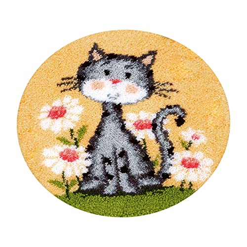 AMLESO Needlework Latch Hook Kit Embroidery Carpet Set Latch Hook Decoration for Adults Beginners (1 1 Thread Rolls), cat