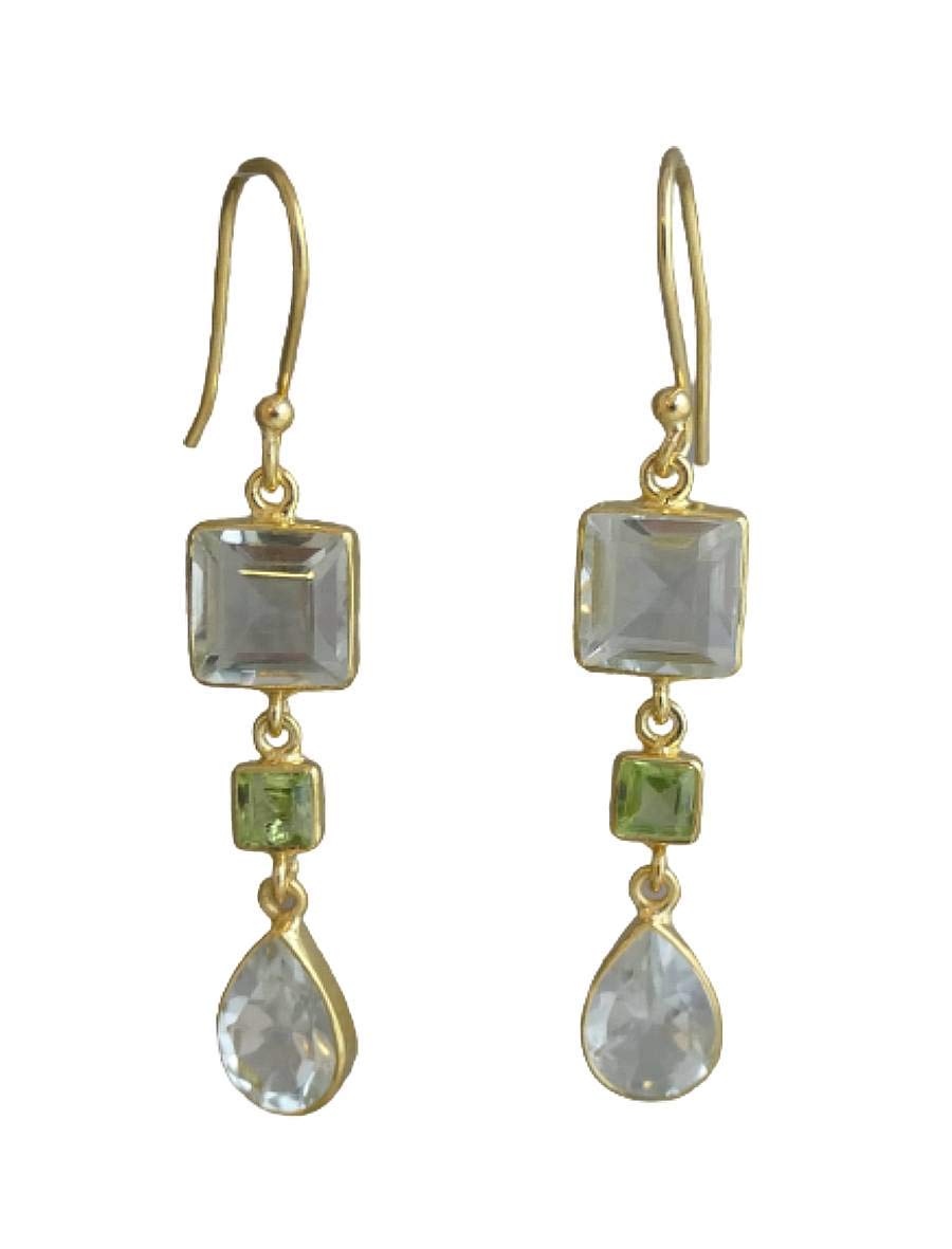 Pendientes de plata de ley 925 con baño de oro y amatista verde y peridoto