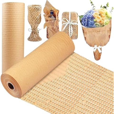 YIJUHOU Honeycomb Packing Paper Wrap: 15"x400' Packing Paper Substitute Alternative to Bubble Wrap for Moving Shipping - Eco Friendly Packaging Material Wrap Protective Roll Brown Cover