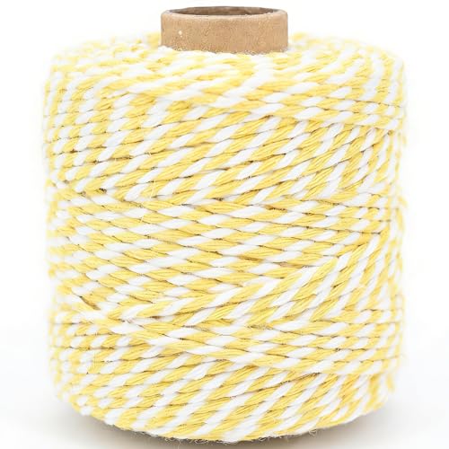 Yellow and White Cotton Twine String, 164 Feet, 2mm Thick, for Crafts Gift Wrapping Baking Holiday Decor