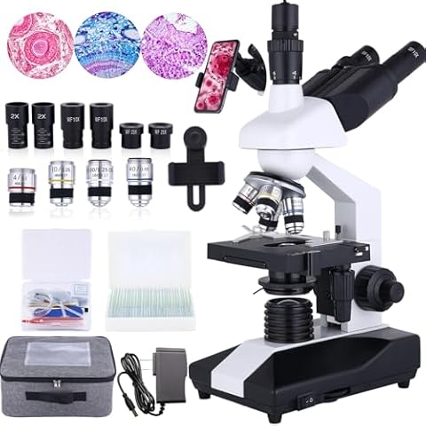 Herwicm Microscope 40X-5000X Magnification, Compound Trinocular Microscope, Two-Stage Mechanical Stage LED Illumination, USB Camera with Microscope, Microscope for Adults Cover