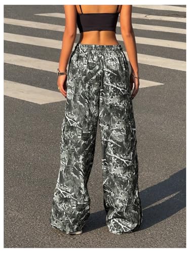 OYOANGLE Women's Camo Cargo Pants Drawstring Waist Side Striped Baggy Wide Leg Trousers Streetwear3