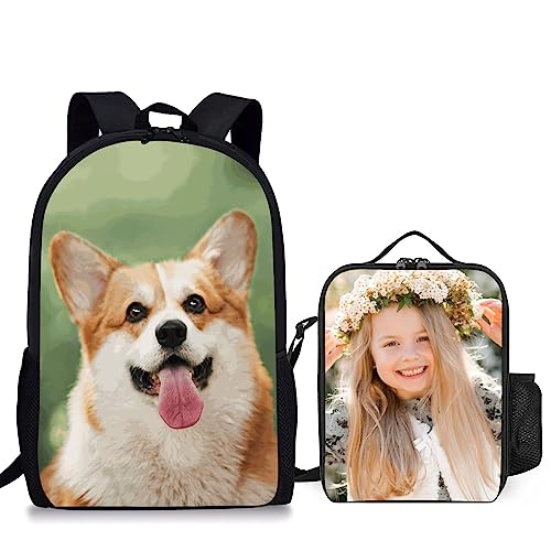 Custom Backpackand and Lunch Bag, Personalized Lightweight School Bookbag with Lunch Tote Bag Add Your Photo Text for Boys and Girls, Travel, Work2