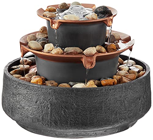 HoMedics Tide Tabletop Relaxation Fountain with Soothing Natural Sounds, Unique Reflection Lighting, Tabletop Size –Plug-in, 8x8x7”, Gray