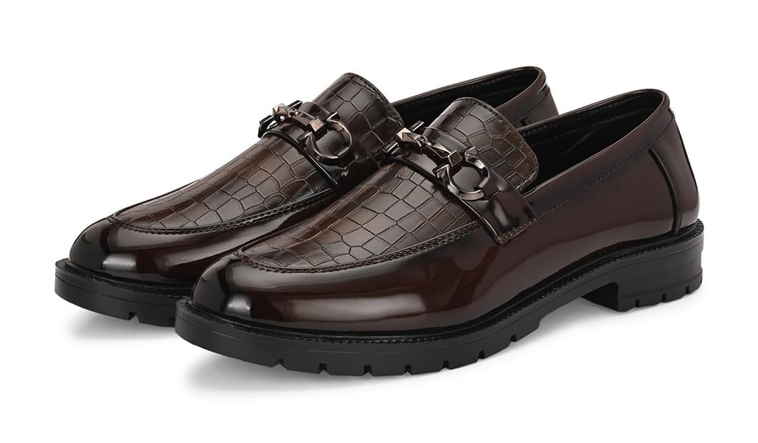 Croco Print Leather Slipon Loafers for Men | Chunky Sole Loafers-image-28