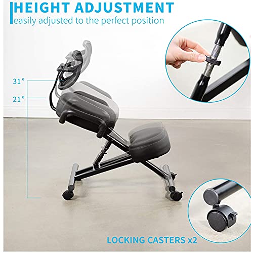Ejoyous Chaise genouillée Ergonomique Moderne Noire, Dossier en Maille, améliore la Posture, soulage Les maux de Dos, pour Bureau